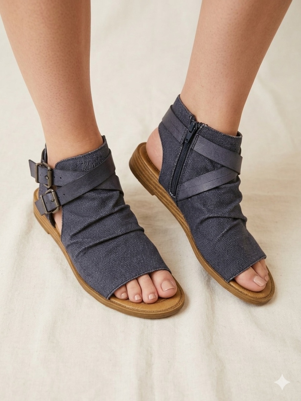 Blowfish Malibu Blue Canvas Peep Toe Gladiator Sandals